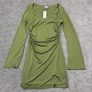 Francesca's Mi Ami Dress Women's Small Green Bell Sleeve Boho NWT‎